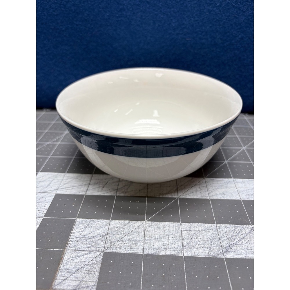 Mainstays Home Bowl White Blue Band Striped Ceramic Round Stoneware